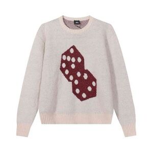 Women's Cream Sweater with Burgundy Dice Design
